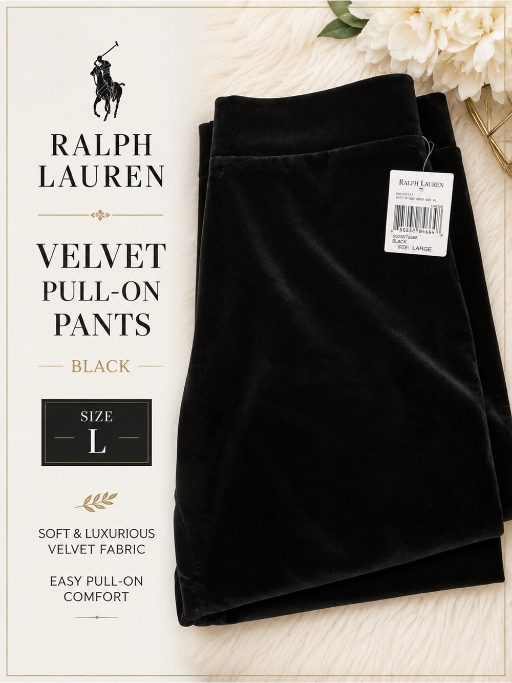 Black Ralph Lauren Velvet Pull-On Pants